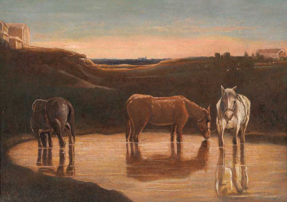 Horses at the ford - Giovanni Segantini