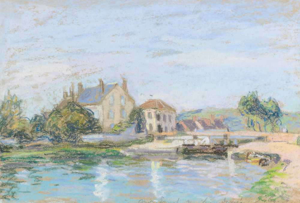 Houses On The Edge Of The Lock De La Gazonne - Alfred Sisley