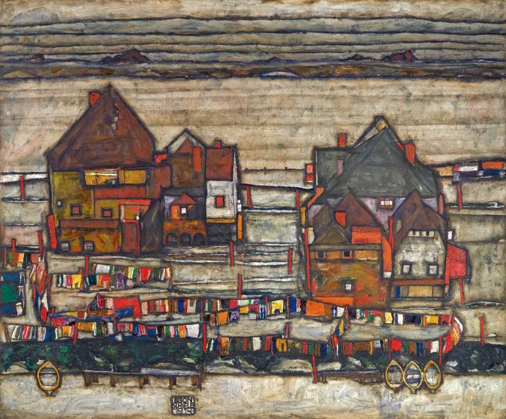 Houses with laundry lines and suburban - Schiele
