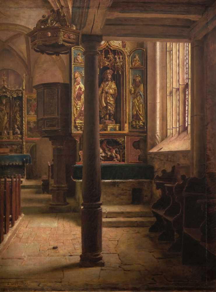 Interior of St Wolfgang’s Church in Rothenburg (1896-1897) - Gierymski