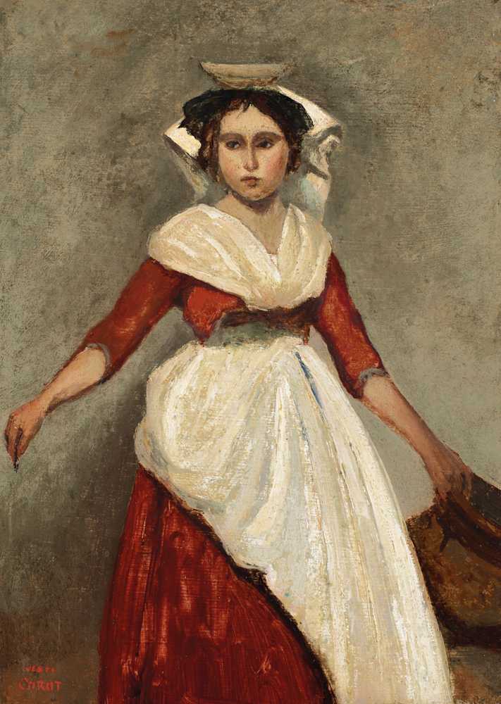 Italian woman standing holding a jug - Jean Baptiste Camille Corot