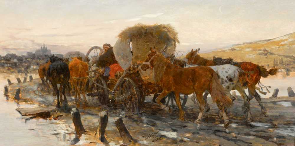 Jews leading horses to the market - Józef Brandt