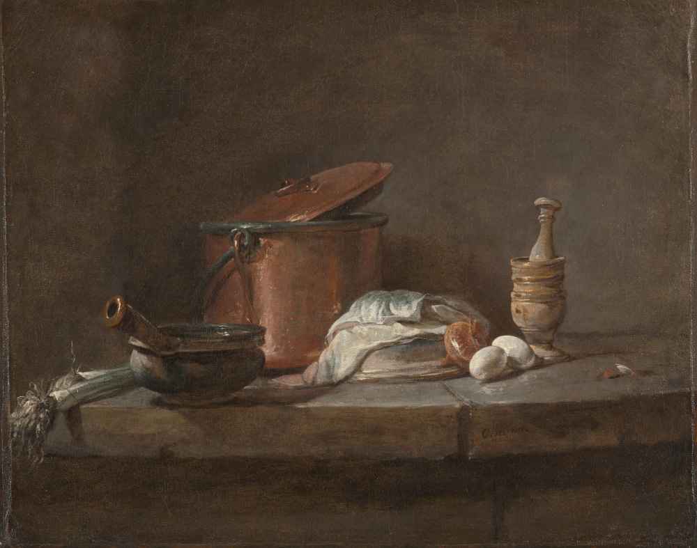 Kitchen Utensils with Leeks, Fish, and Eggs - Jean Baptiste Simeon Cha