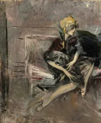 Lady In A Yellow Hat With Her Dog (The Marchesa Casati) (1931) - Boldini