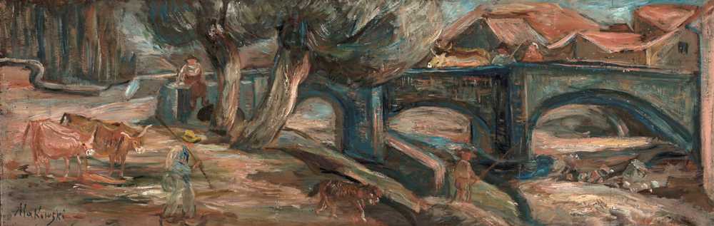Landscape with a bridge and cows (Espaly) (1920) - Tadeusz Makowski