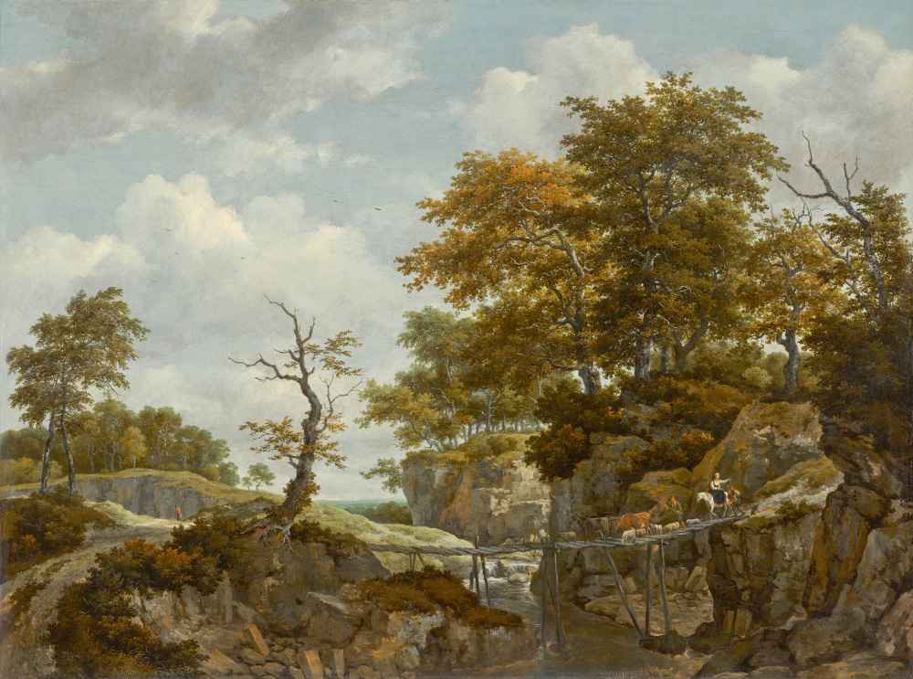 Landscape with Bridge, Cattle, and Figures - Jacob van Ruisdael