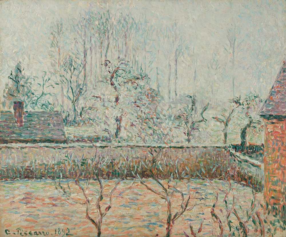 Landscape With Houses And Fence Wall, Frost And Mist, Éragny (1892) - Pissarro