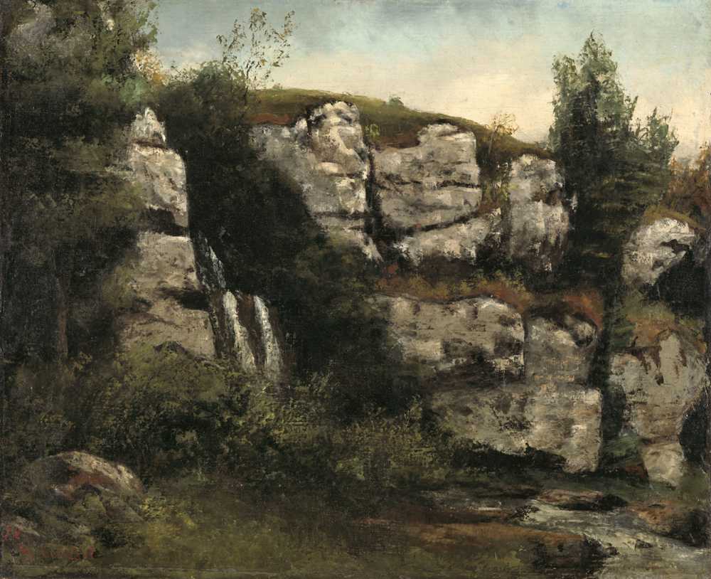 Landscape with Rocky Cliffs and a Waterfall (1872) - Gustave Courbet