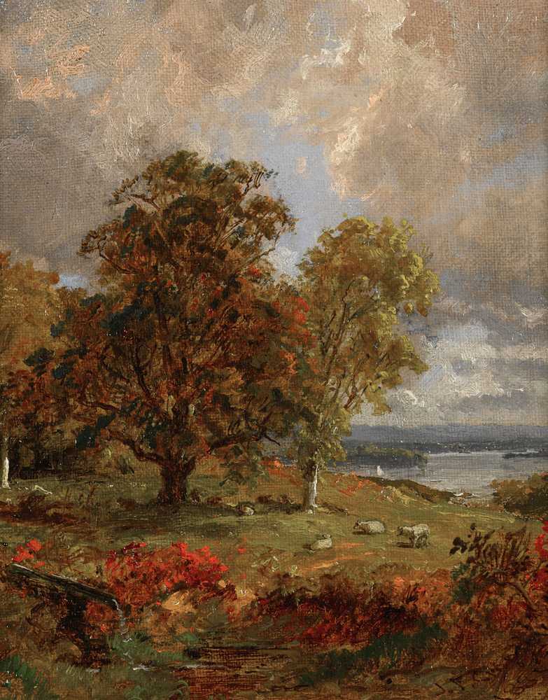 Landscape With Trees And Sheep Near A Copse (1885) - Jasper Francis Cropsey