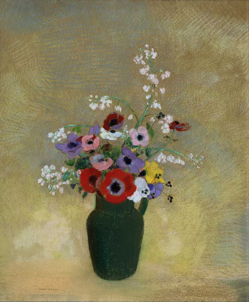 Large Green Vase with Mixed Flowers (1910 - 1912) - Odilon Redon