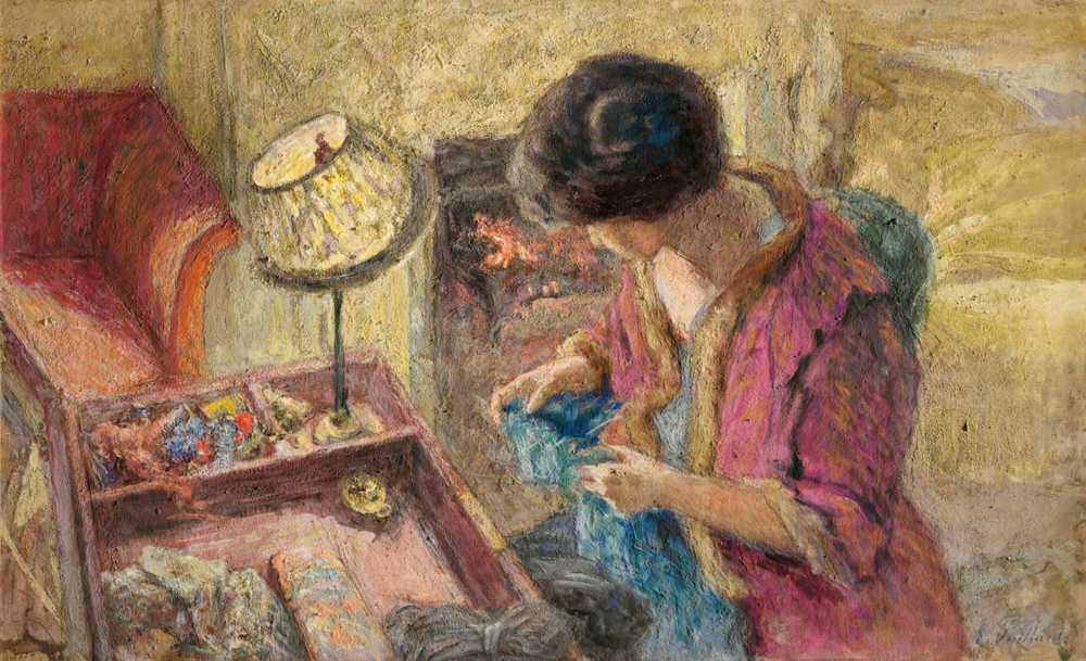 Le Petit Salon, Madame Hessel At The Work Table (Study) - Jean-Edouard Vuillard