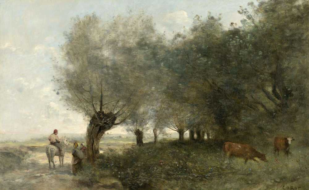 Les Saules A La Pointe De L'ile - Jean Baptiste Camille Corot