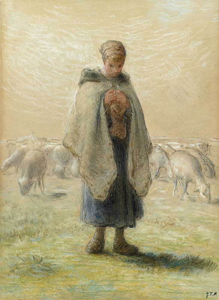 Little shepherdess knitting - Jean Francois Millet