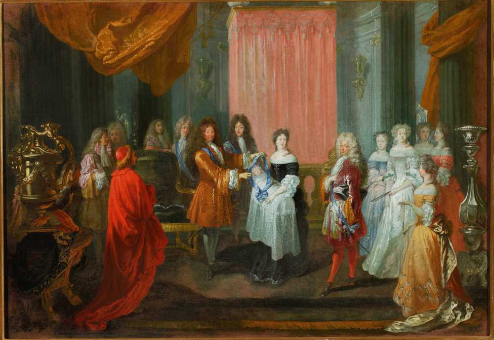 Louis XIV awards the Cordon Bleu Order to the Duke of Burgundy, fat... - Watteau