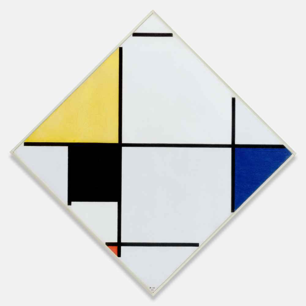 Lozenge Composition with Yellow, Black, Blue, Red, and Gray - Piet Mon