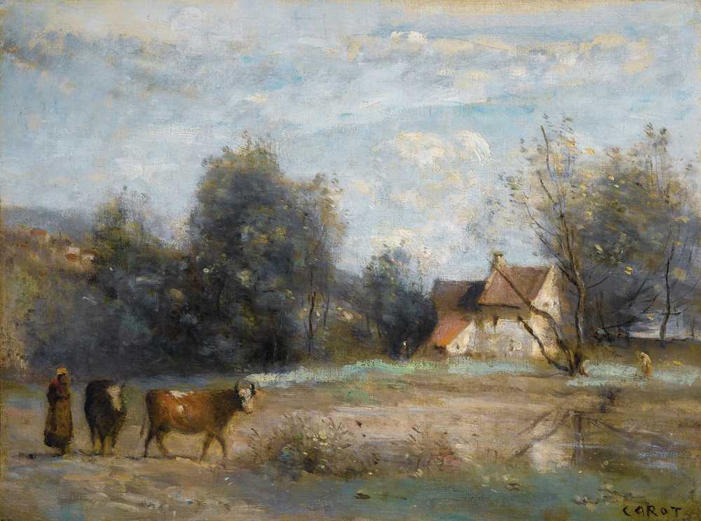 Luzancy, Small Farmers' Houses At The Water's Edge - Corot