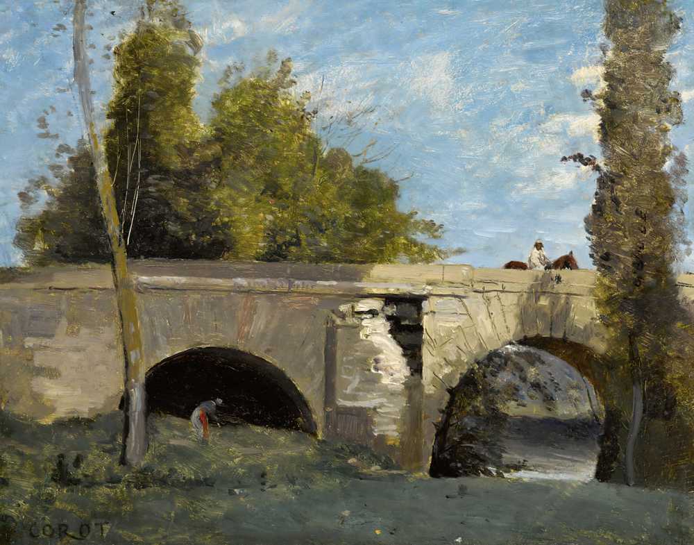 Mantes- Deux Arches Du Pont Avec Un Cavalier - Jean Baptiste Camille Corot