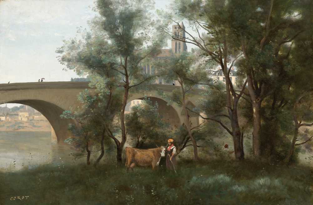 Mantes, The Banks Of The Seine At The Foot Of The Bridge - Corot