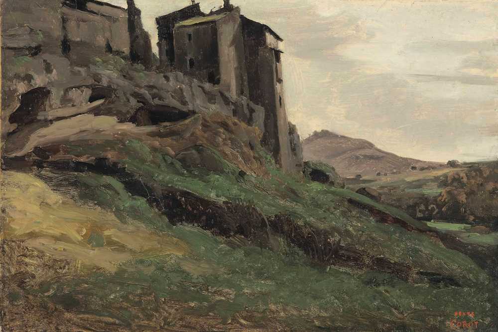 Marino, Large Factories At The Top Of Rocks - Jean Baptiste Camille Corot