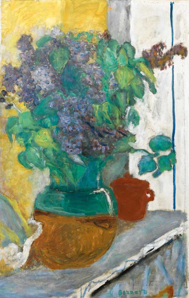 Mauve Lilac In A Yellow And Green Earthen Vase (1930) - Pierre Bonnard
