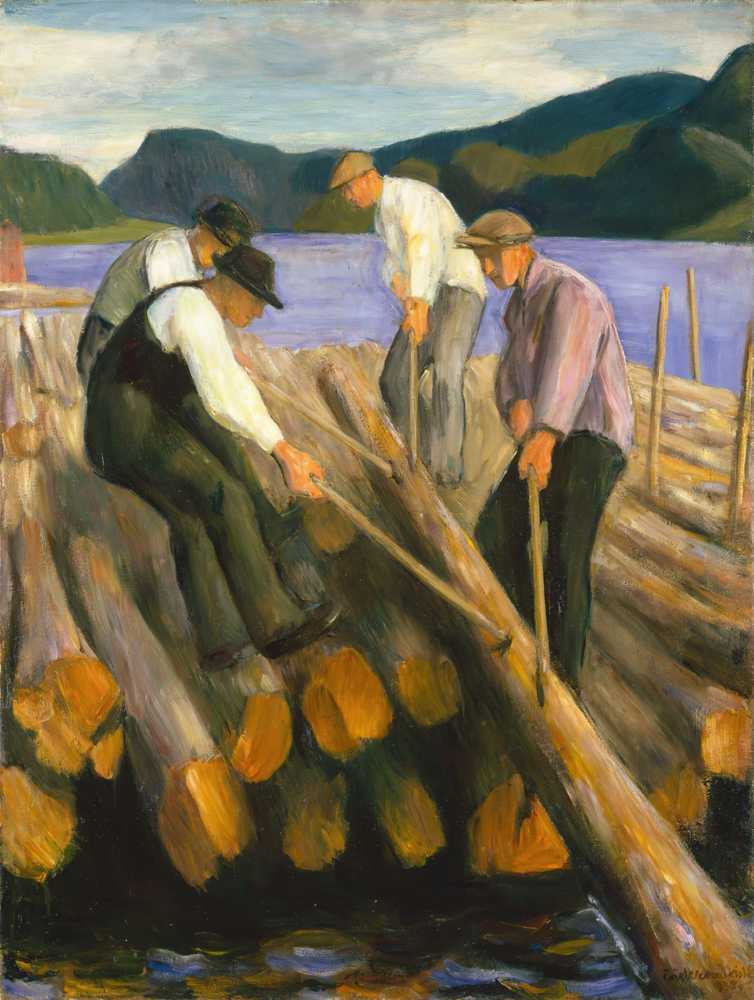 Men working on a Timber Boom (1938) - Erik Werenskiold