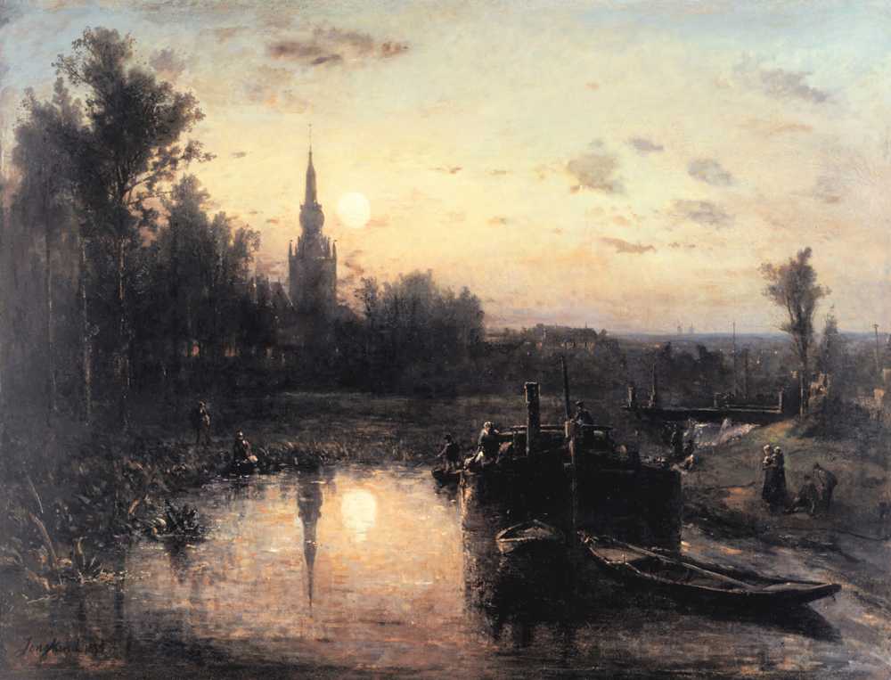 Moonlight at Overschie (near Rotterdam) (1855) - Johan Barthold Jongkind