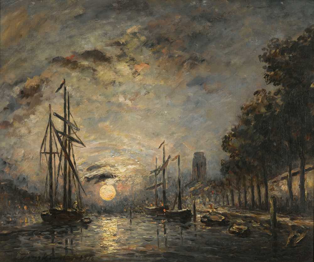 Moonlight Over A Canal, Dordrecht (1876) - Johan Barthold Jongkind