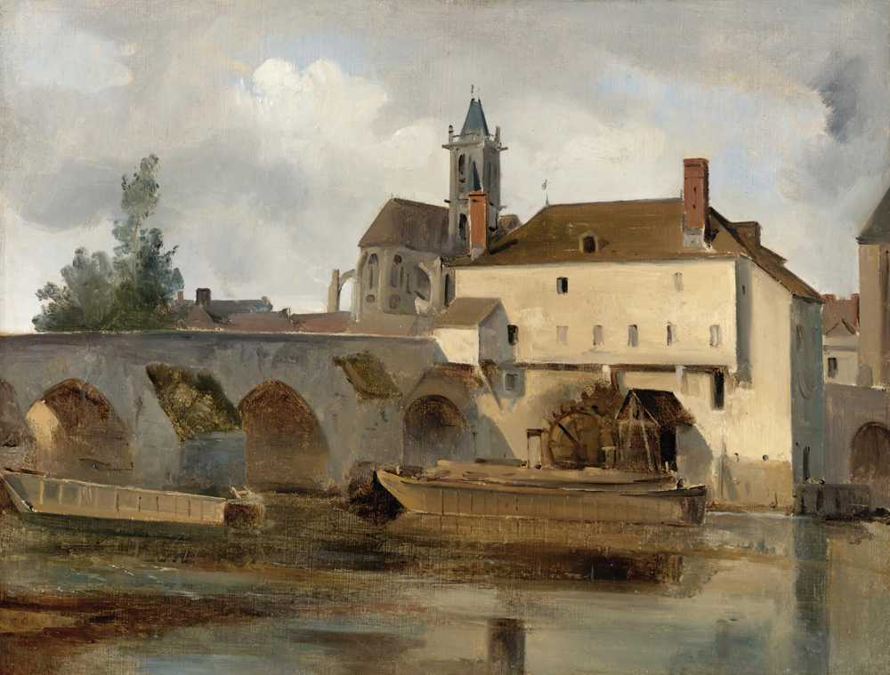 Moret Sur Loing, The Bridge And The Church - Jean Baptiste Camille Corot