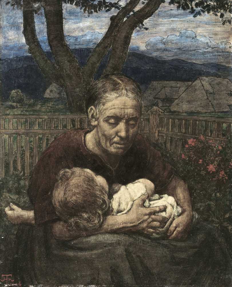 Mother and Child in a garden (1850 - 1924) - Hans Thoma