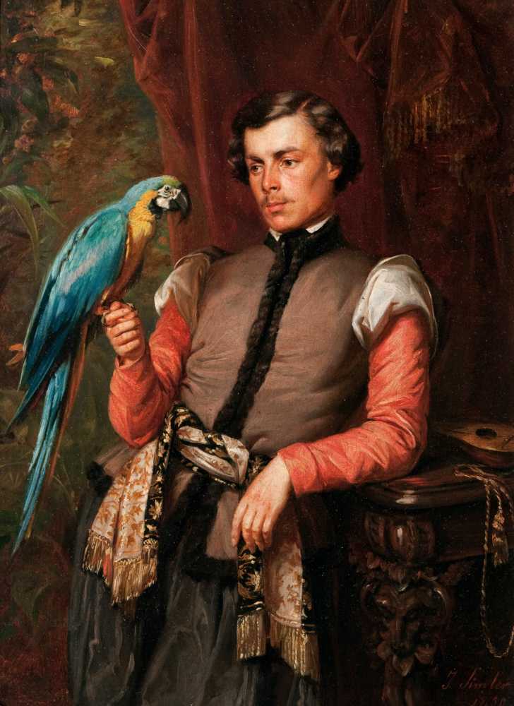 Nobleman with a Parrot (1859) - Józef Simmler