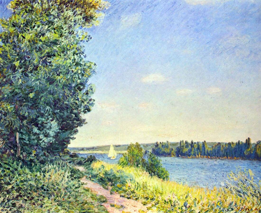 Normandy, path on the water, in the evening at Sahurs - Sisley