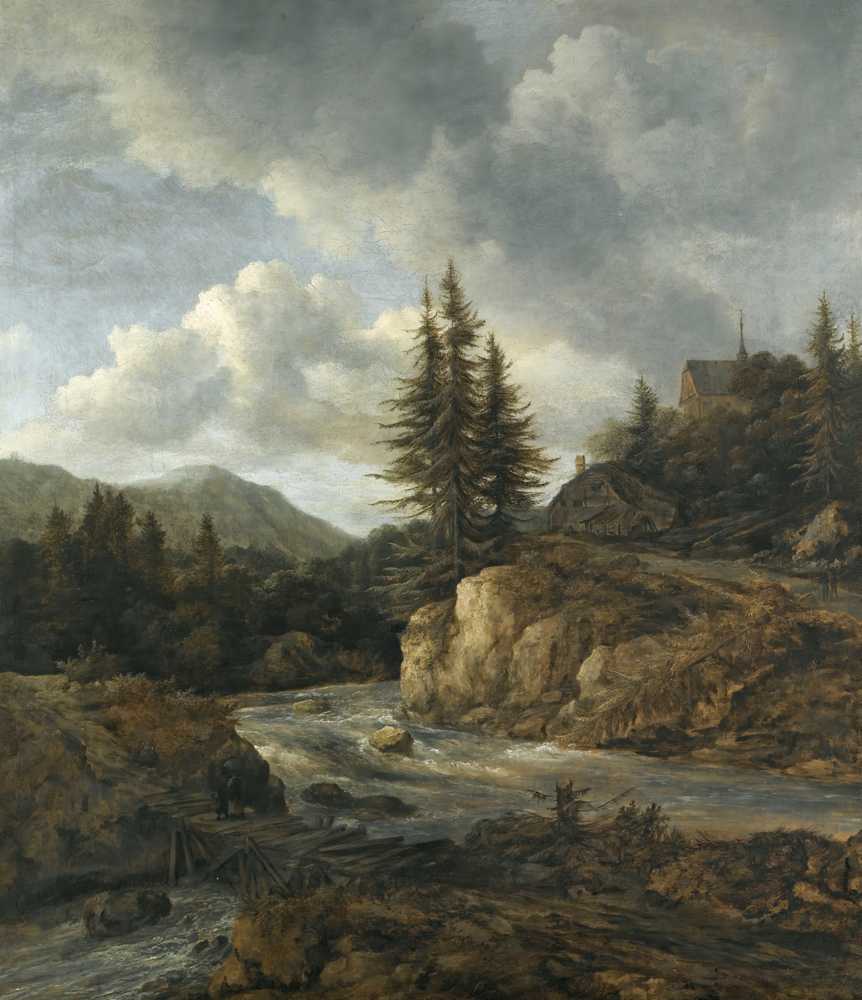 Northern Landscape With A Torrent - Jacob Isaacksz van Ruisdael