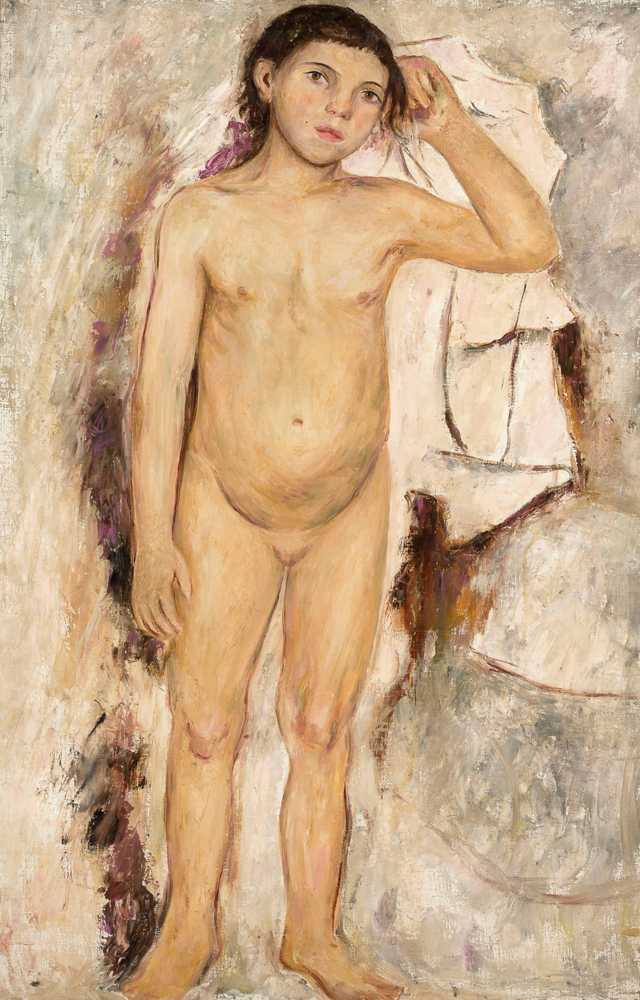 Nude little girl with a raised hand (1923) - Tadeusz Makowski