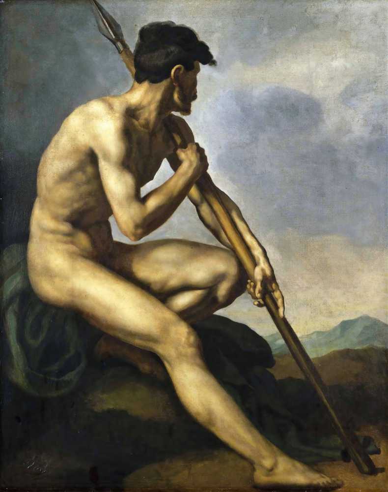 Nude Warrior with a Spear (c. 1816) - Theodore Gericault
