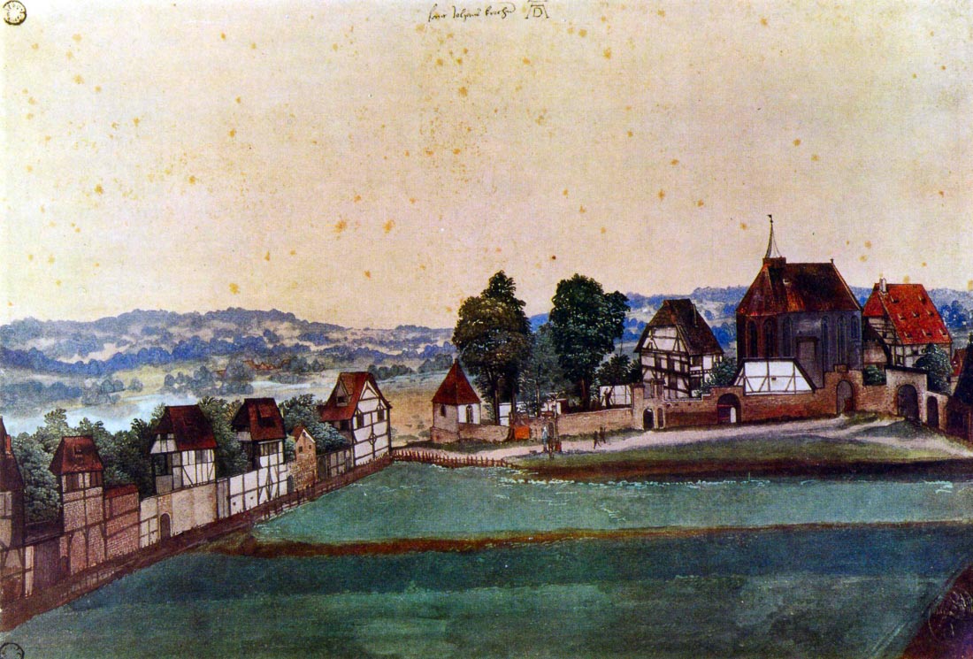 Nuremberg, Suburb with a church and cemetery from north - Durer
