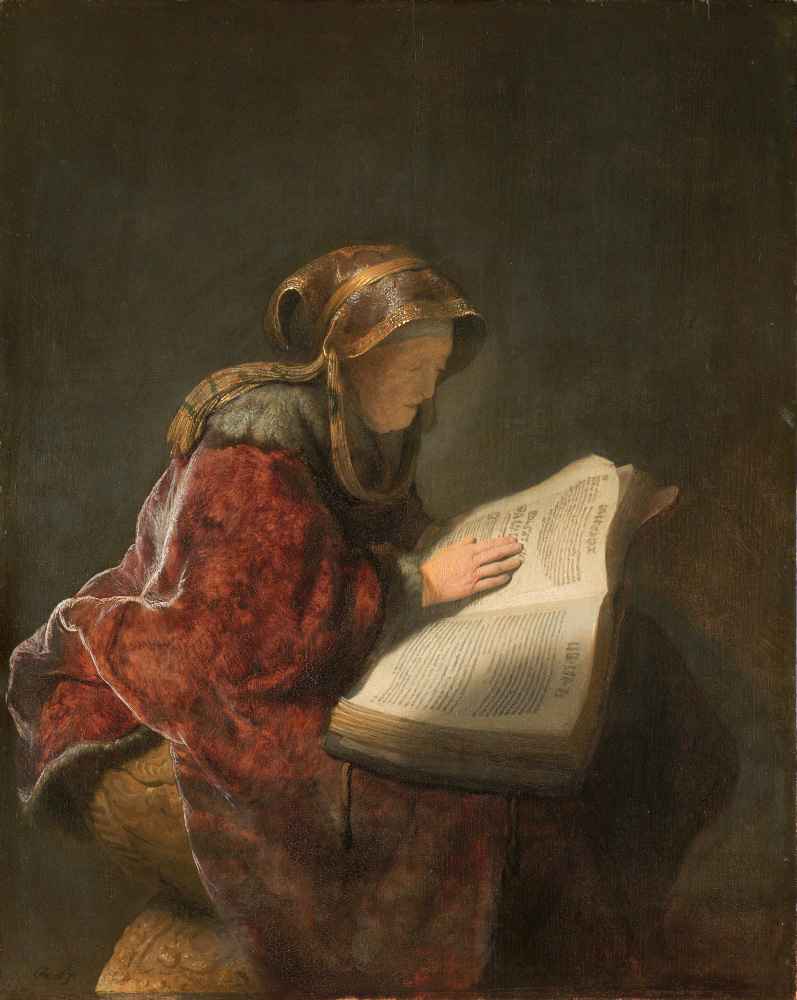 Old Woman Reading, Probably the Prophetess Anna - Rembrandt Harmenszoo