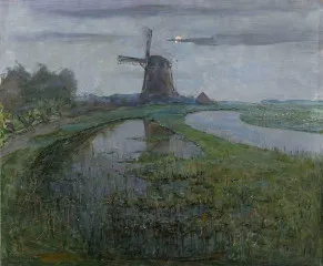 Oostzijdse Mill along the River Gein by Moonlight (c. 1903) - Piet Mondrian