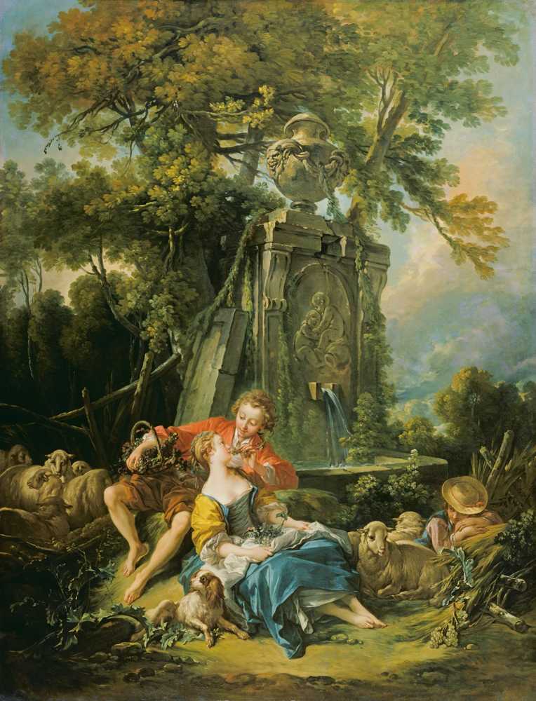 Pastoral with a Couple near a Fountain (1749) - Francois Boucher