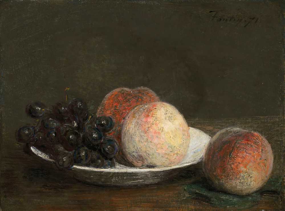Peaches and grapes in a porcelain bowl (1871) - Henri Fantin-Latour
