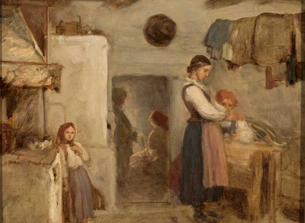 Peasant cottage interior (1877) - Aleksander Kotsis