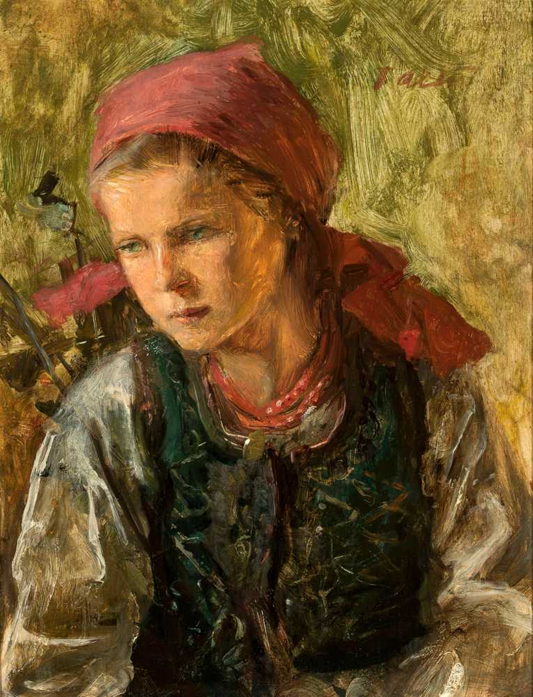 Peasant girl in a scarf - Teodor Axentowicz