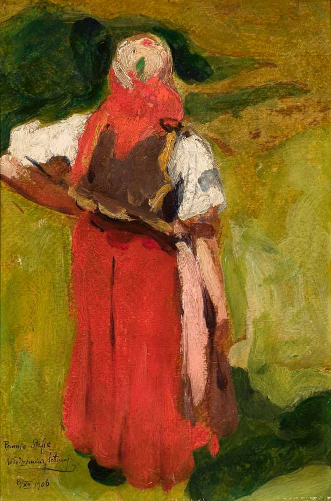 Peasant woman, back view, sketch (1906) - Włodzimierz Tetmajer