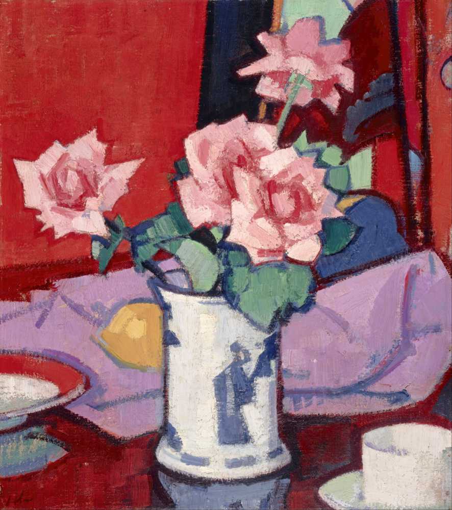 Pink Roses, Chinese Vase (1916) - Samuel Peploe