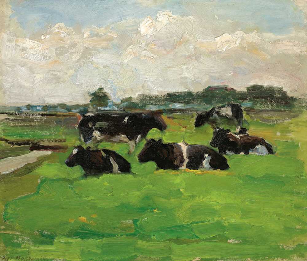 Polder Landscape With Group Of Five Cows (circa 1901-02) - Piet Mondrian