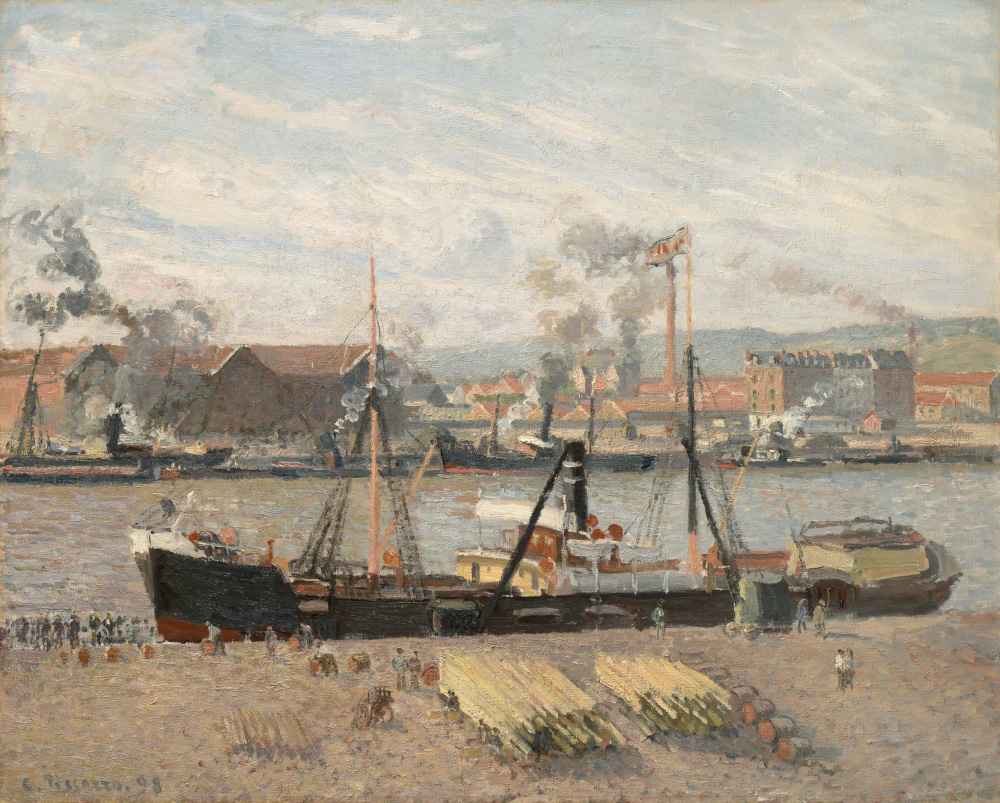 Port of Rouen, Unloading Wood - Camille Pissarro