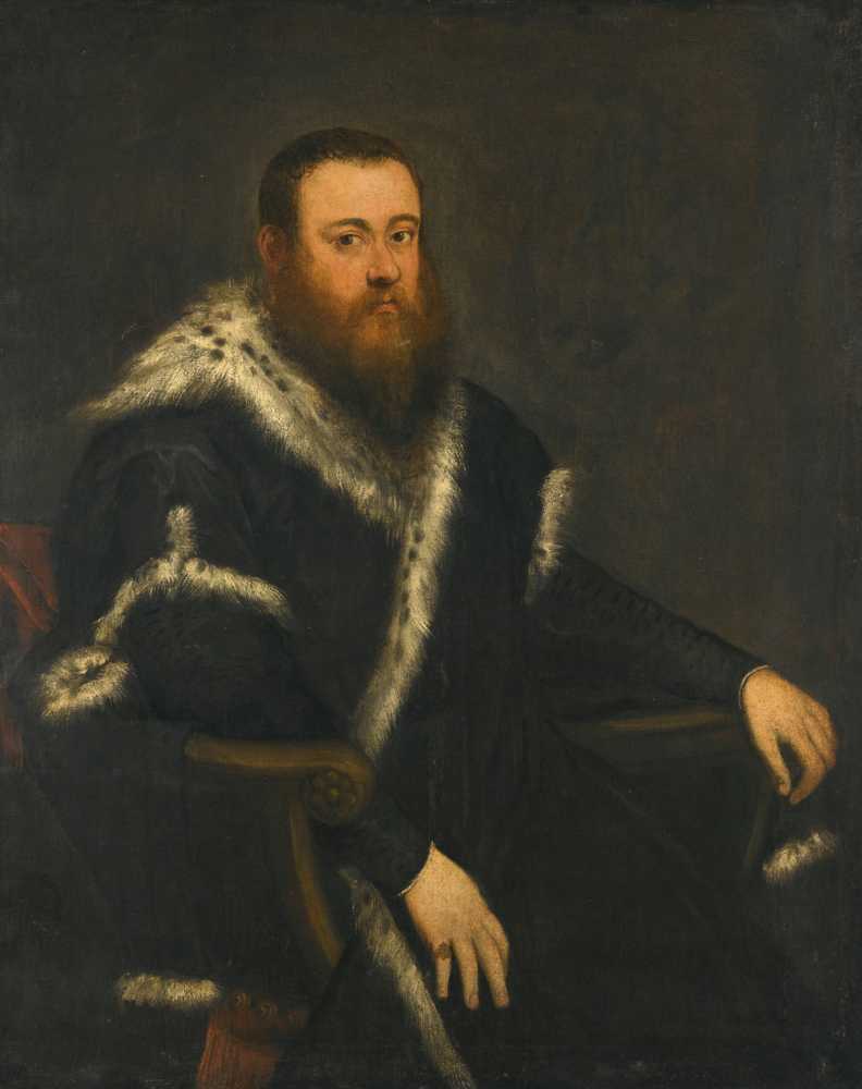 Portrait Of A Bearded Man In A Black Robe With Fur - Jacopo Tintoretto