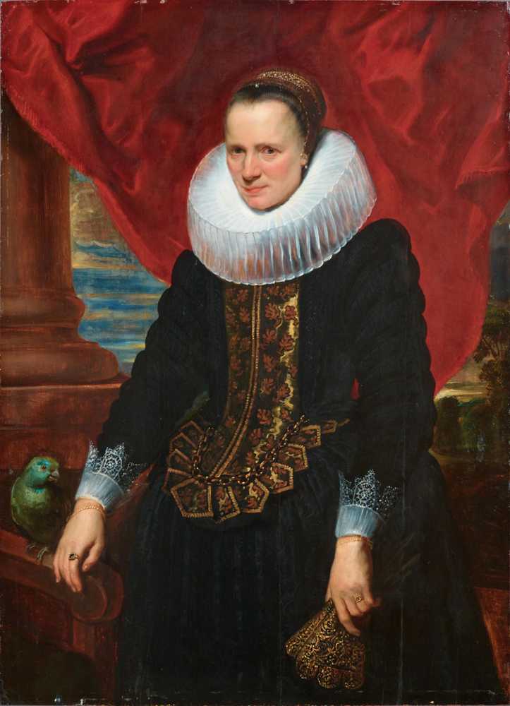 Portrait Of A Noblewoman With A Parrot - Antoon Van Dyck