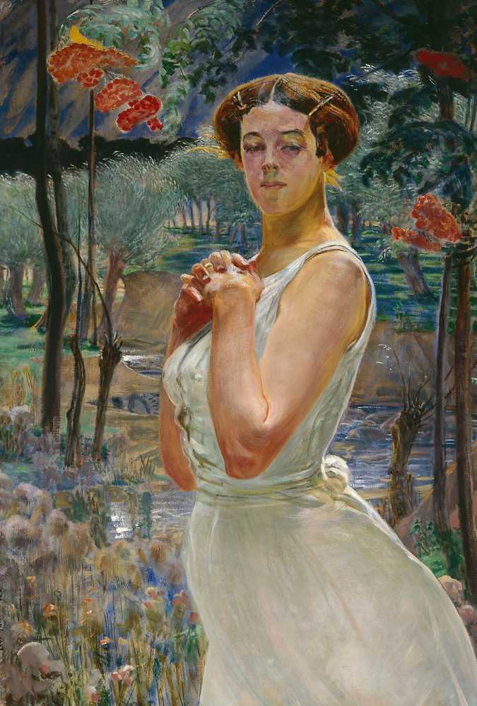 Portrait of a woman against a rowanberry grove (1917) - Jacek Malczewski