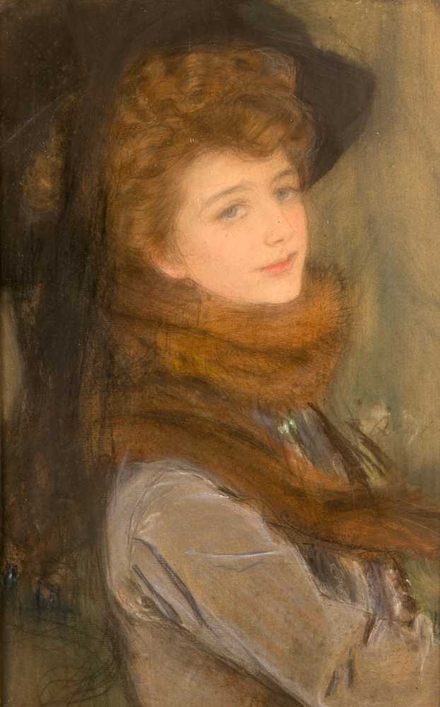Portrait of a Woman in a Fox Fur Collar (circa 1906) - Teodor Axentowicz
