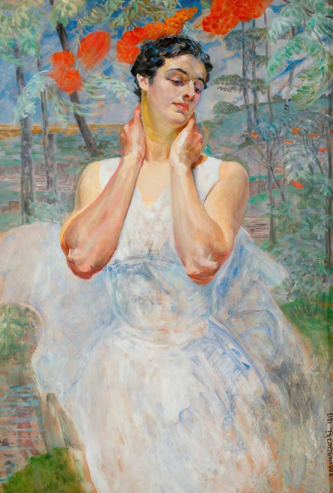 Portrait of a woman with rowanberry (1917) - Jacek Malczewski